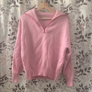 Mango Pink Red Colorblock  Half Zip Sweater